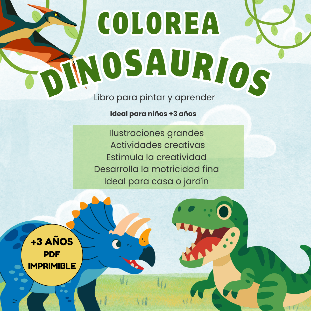 Colorea Dinosaurios 🦕 PDF Imprimible